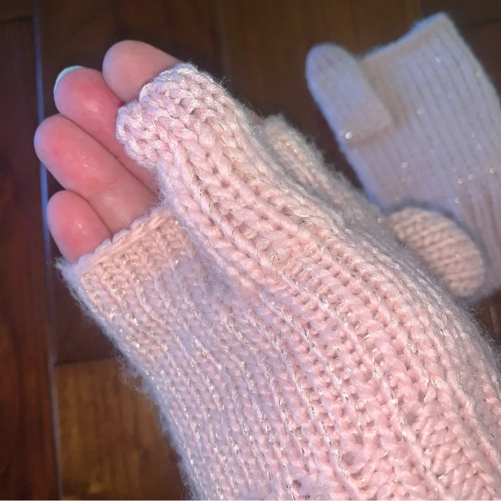 GAP Kids Girls Pink Cat Covertible Kitten Mittens Fingerless Gloves Size S 5/6